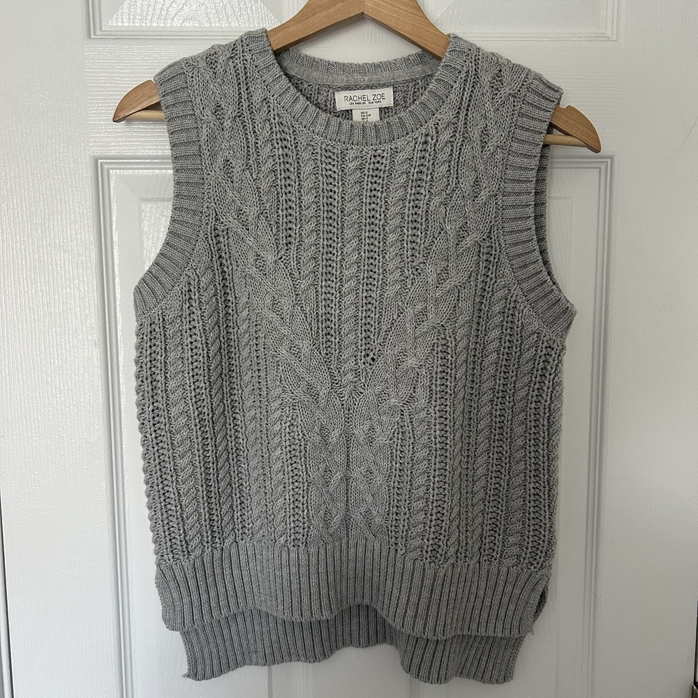 Rachel Zoe Cable Knit Cotton Blend Vest in Gray‎